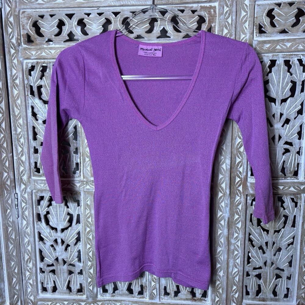 Vintage Y2K Michael Stars Pink Sparkle Top One Size Stretch 3/4 Sleeve Shirt